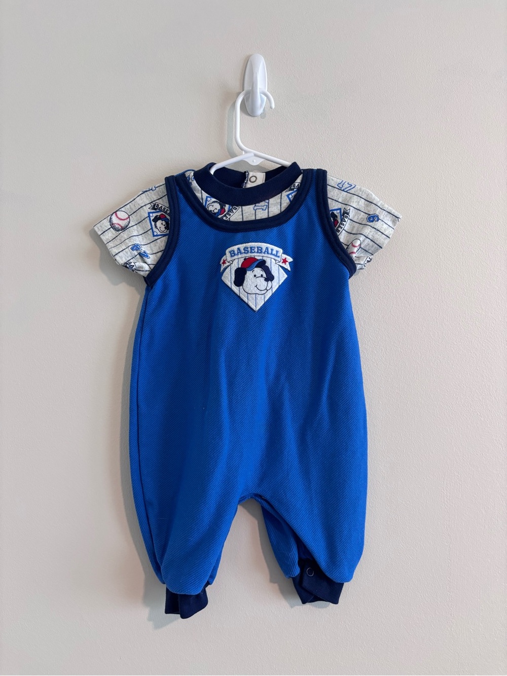 Vintage Healthtex Blue Baseball Graphic One-Piece Romper